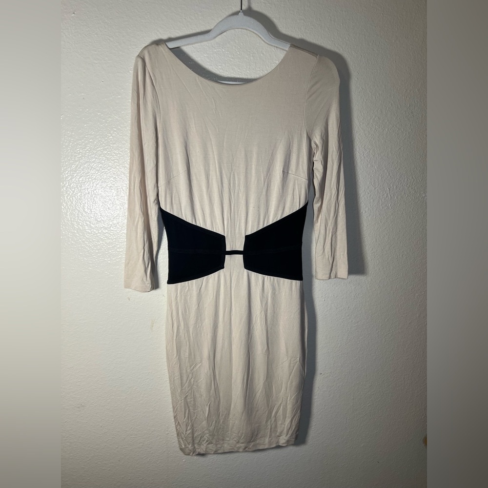Bebe boatneck corset midi dress in cream size SP